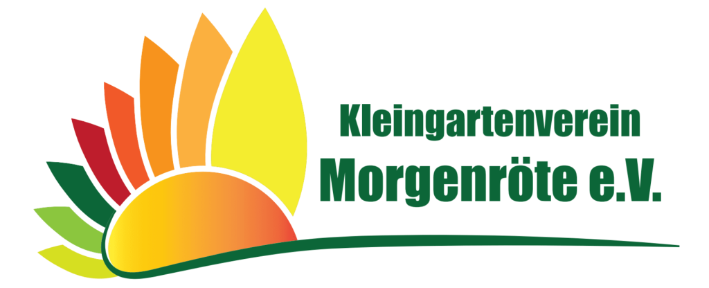 Logo einer Sonne mit orangen und grünen Farben. Daneben steht in grün: Kleingartenverein Morgenröte e.V.